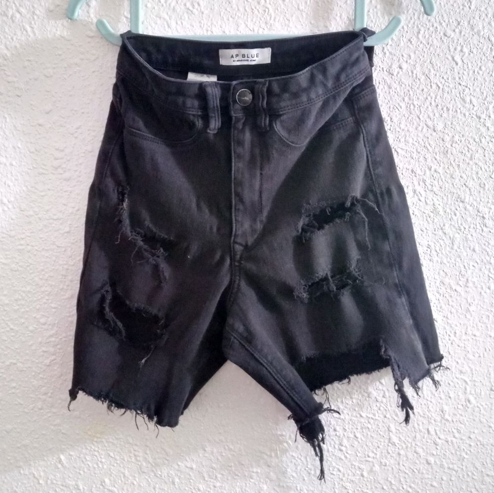 Black Distressed Denim Cut-Off Shorts